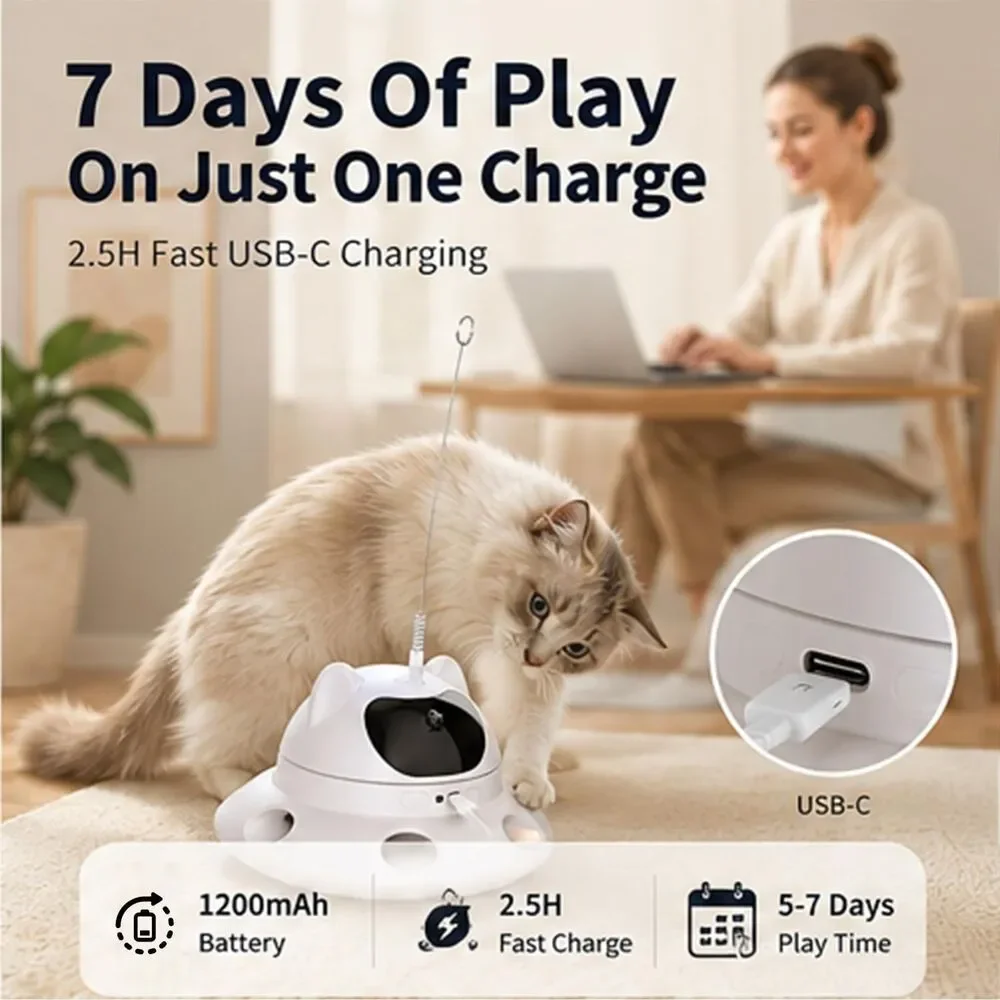 3-in-1 Auto Laser Cat Toy USB Rechargeable Motion Activated Feather Chase Toy